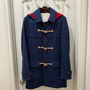 Navy Duffle Coat with Red Accents